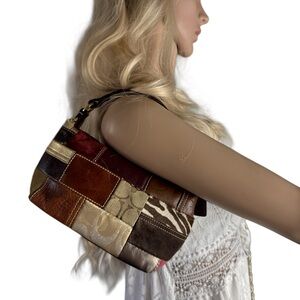 Coach Y2K Signature 'C' Patchwork Mini Hobo Bag Multicolor Leather/Canvas/Suede